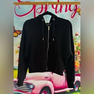DKNY Black Cropped Zip-Up Hoodie